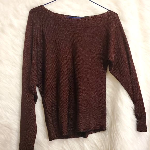 ♡ GUESS Marciano Catrina Metallic Brown Off-Shoulder Sweater - Size XS, 0 ♡ - Picture 2 of 4